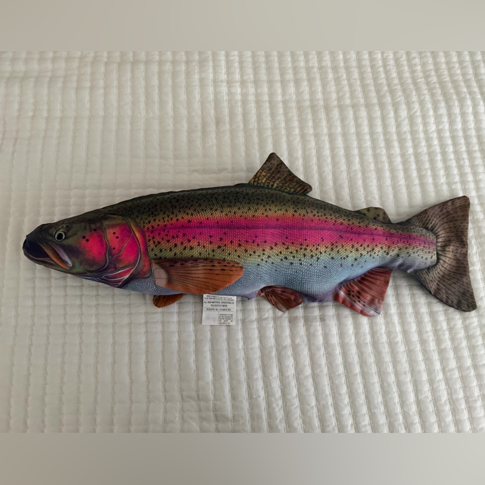Rainbow Trout Plush Pillow - Decorative Fish Cushion in Pink and Green